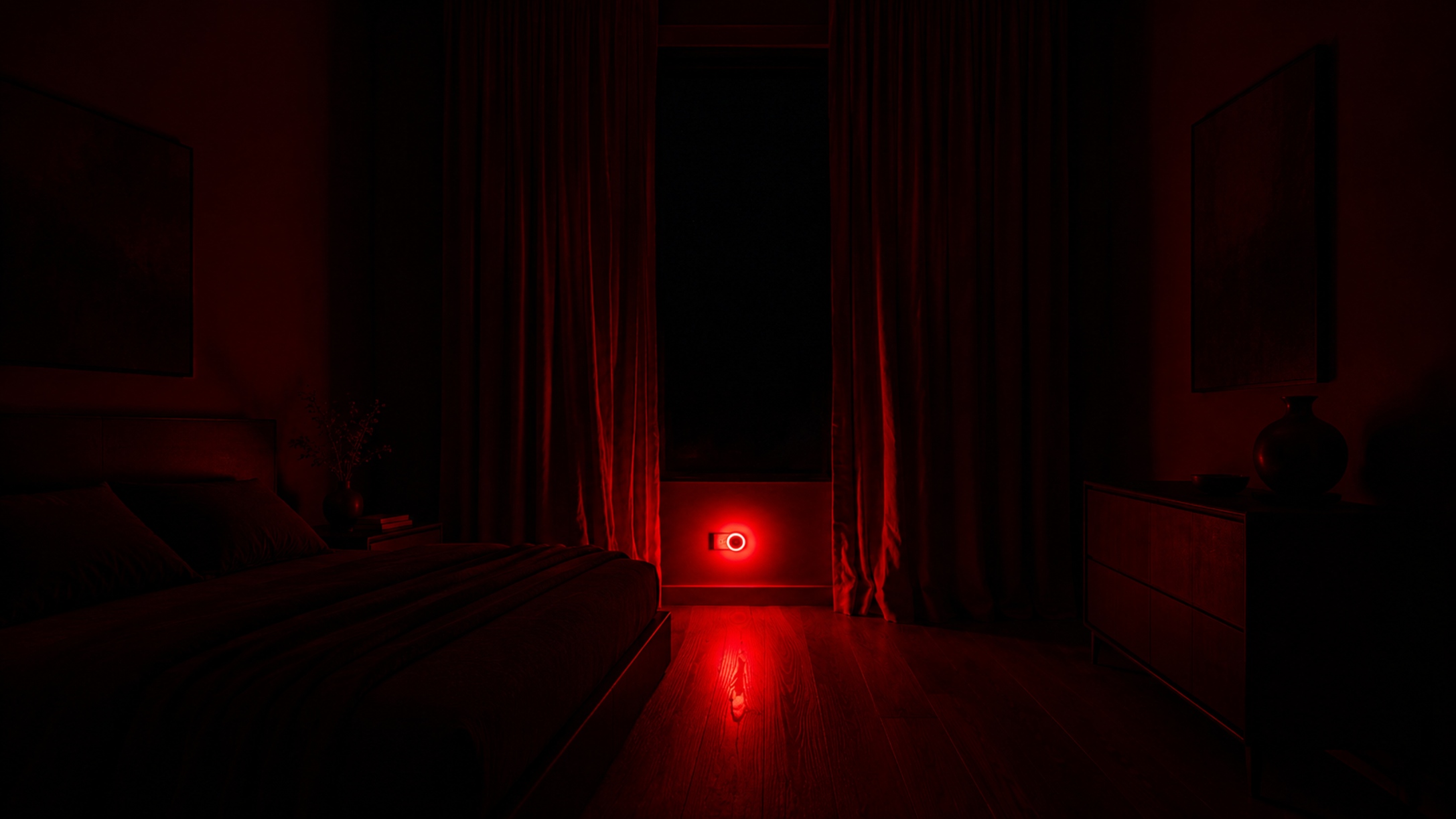 Bedroom blacked out at night